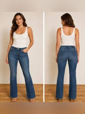 Rock & Republic Roth Jeans Womens Flared Mid Rise Stretch Blue Denim Sz 12